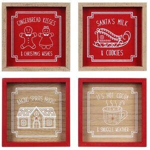 Wood Christmas Cookies and Cocoa Sayings Tabletop Signs: 4 Holiday Sayings